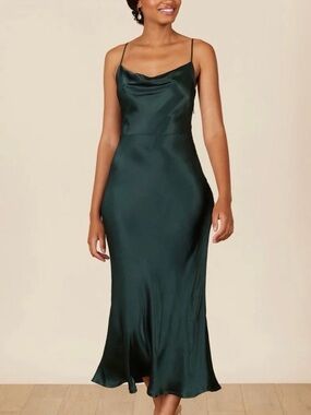 Park & Fifth Hunter Green Satin Cowl Neck Slip Dress